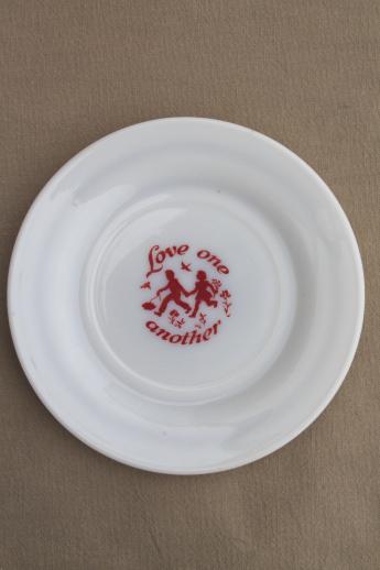 photo of Love One Another red & white milk glass plate, vintage motto plate children's dish #2