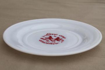 catalog photo of Love One Another red & white milk glass plate, vintage motto plate children's dish