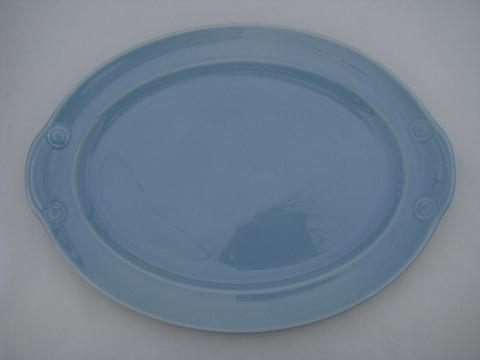 photo of Lu-Ray Pastels pottery, blue oval bowl and platters, vintage TS and T #2