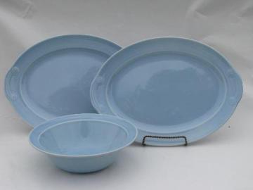 catalog photo of Lu-Ray Pastels pottery, blue oval bowl and platters, vintage TS and T