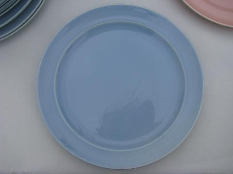 photo of Lu-Ray Pastels pottery, blue & pink luncheon / supper plates, vintage TS and T #2