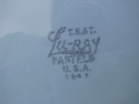 photo of Lu-Ray Pastels pottery, blue & pink luncheon / supper plates, vintage TS and T #3