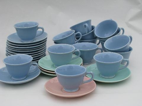 photo of Lu-Ray Pastels pottery, huge set cups and saucers, vintage TS and T #1