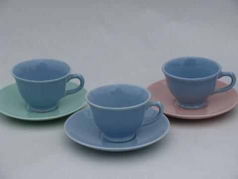 photo of Lu-Ray Pastels pottery, huge set cups and saucers, vintage TS and T #2