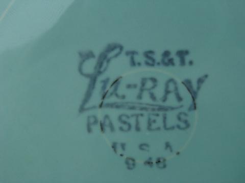 photo of Lu-Ray Pastels pottery, huge set cups and saucers, vintage TS and T #3