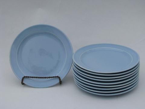 photo of Lu-Ray Pastels pottery lot, 10 blue dessert / bread plates, vintage TS and T #1