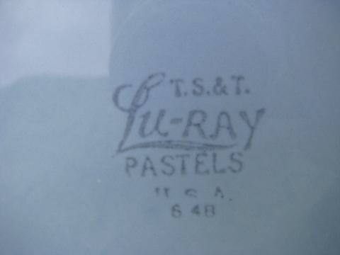 photo of Lu-Ray Pastels pottery lot, 10 blue dessert / bread plates, vintage TS and T #3