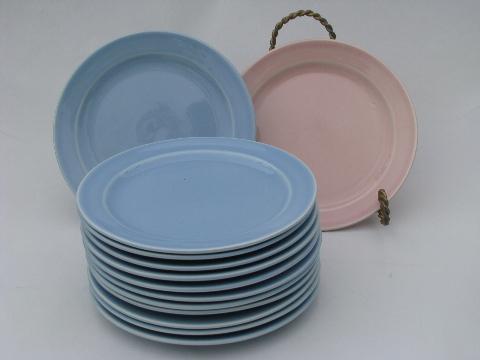 photo of Lu-Ray Pastels pottery lot, 12 blue dessert / bread plates, vintage TS and T #1