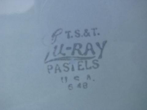 photo of Lu-Ray Pastels pottery lot, 12 blue dessert / bread plates, vintage TS and T #3