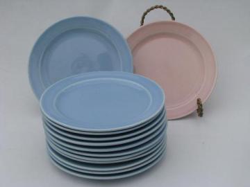 catalog photo of Lu-Ray Pastels pottery lot, 12 blue dessert / bread plates, vintage TS and T