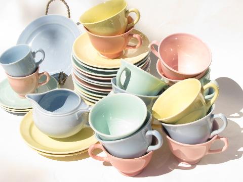 photo of Lu-Ray pastels, vintage pottery dishes lot, 12 china cups & saucers #1