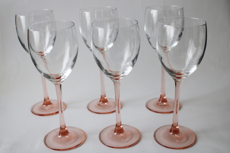 photo of Luminarc Arcoroc rosaline pink stem crystal clear wine glasses goblets #1