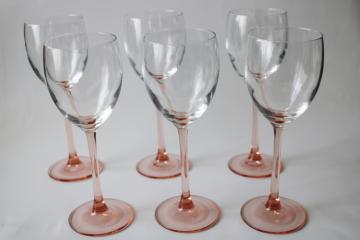 catalog photo of Luminarc Arcoroc rosaline pink stem crystal clear wine glasses goblets