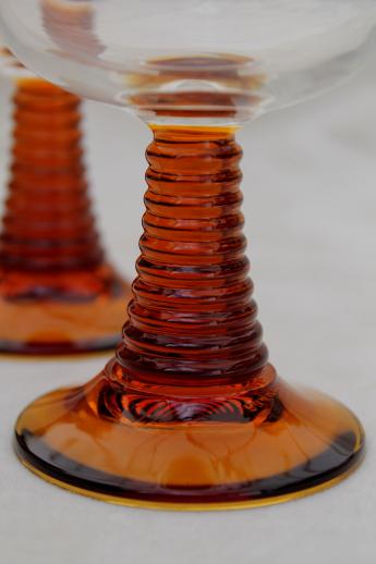 photo of Luminarc France Rhine wine glasses, clear bowls w/ ring ribbed amber stems #3