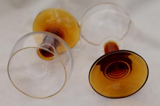 photo of Luminarc France Rhine wine glasses, clear bowls w/ ring ribbed amber stems #4