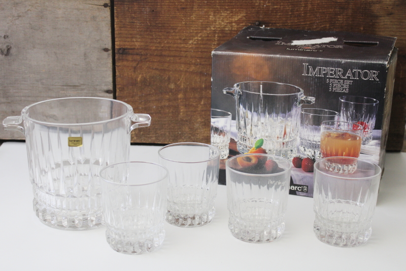 photo of Luminarc Imperator French crystal on the rocks glasses & ice bucket, vintage set in box #1