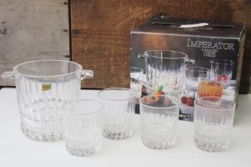 catalog photo of Luminarc Imperator French crystal on the rocks glasses & ice bucket, vintage set in box