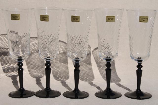 photo of Luminarc Onyx black stem french crystal champagne flutes w/ original labels #1