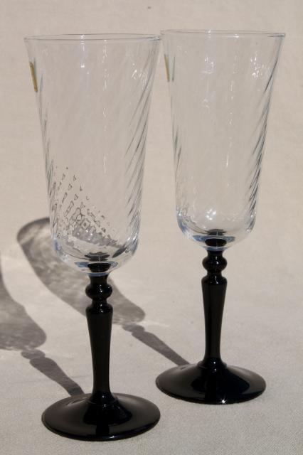 photo of Luminarc Onyx black stem french crystal champagne flutes w/ original labels #2