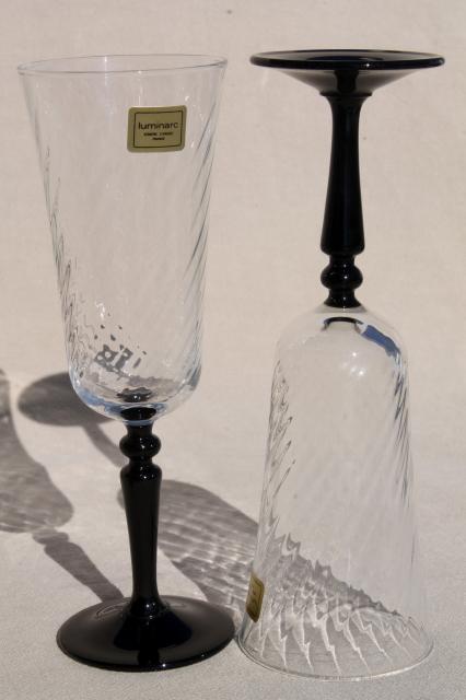 photo of Luminarc Onyx black stem french crystal champagne flutes w/ original labels #5