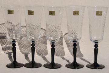 catalog photo of Luminarc Onyx black stem french crystal champagne flutes w/ original labels