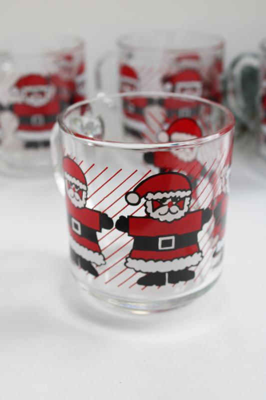 photo of Luminarc clear glass mugs w/ Christmas Santa, vintage coffee cups or holiday cocoa mugs #4