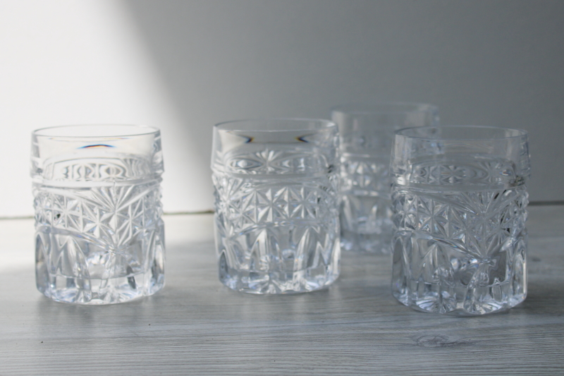 photo of Luna pattern heavy pressed glass old fashioned glasses, vintage whiskey on the rocks bar tumblers #1