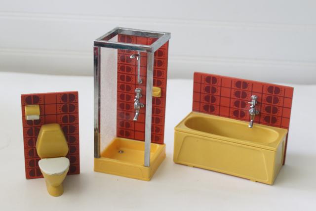 photo of Lundby dollhouse bathroom furniture, 70s vintage Scandinavian modern decor #1