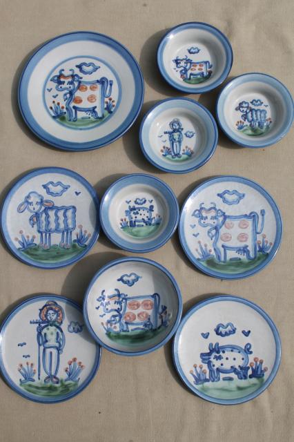 photo of M A Hadley Louisville stoneware hand-painted farm animals pottery plates & bowls #1