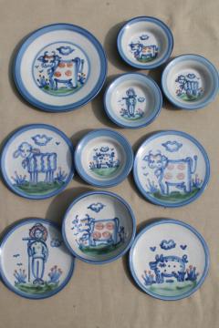 catalog photo of M A Hadley Louisville stoneware hand-painted farm animals pottery plates & bowls