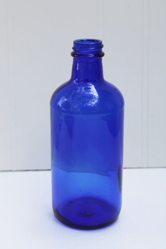 photo of M mark Maryland glass cobalt blue glass bottle vase, vintage coastal style cottage decor #1