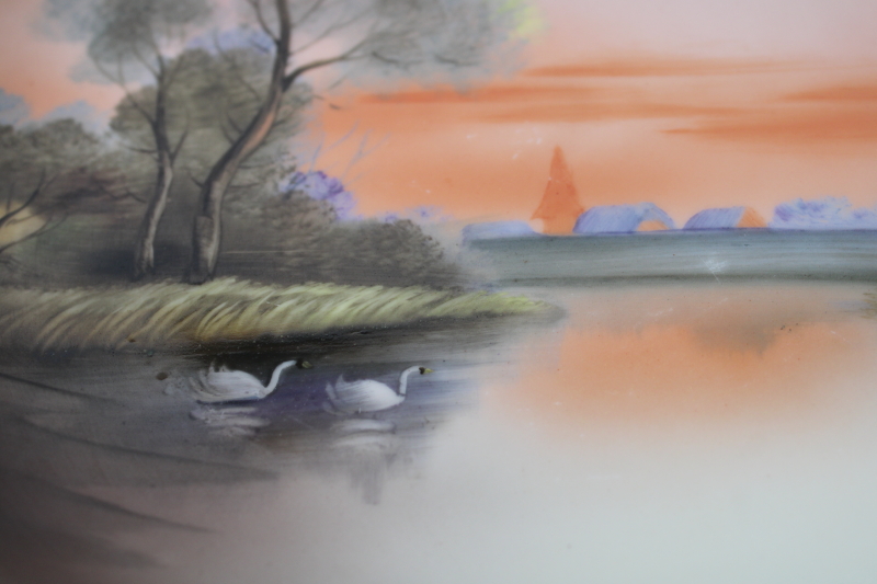 photo of M mark Noritake vintage hand painted china tray or plate w/ swans at sunset scene  #2