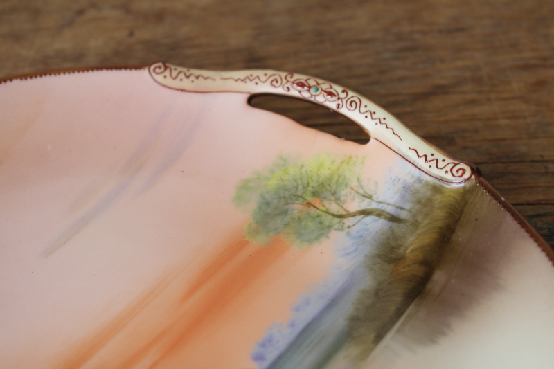 photo of M mark Noritake vintage hand painted china tray or plate w/ swans at sunset scene  #3