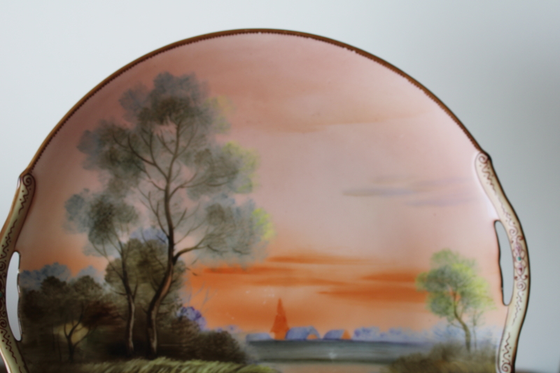 photo of M mark Noritake vintage hand painted china tray or plate w/ swans at sunset scene  #5