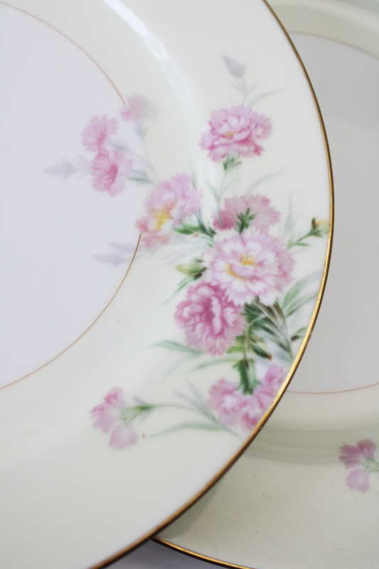 photo of M mark vintage Noritake china dinner plates pink carnations pattern floral w/ pale yellow border #2