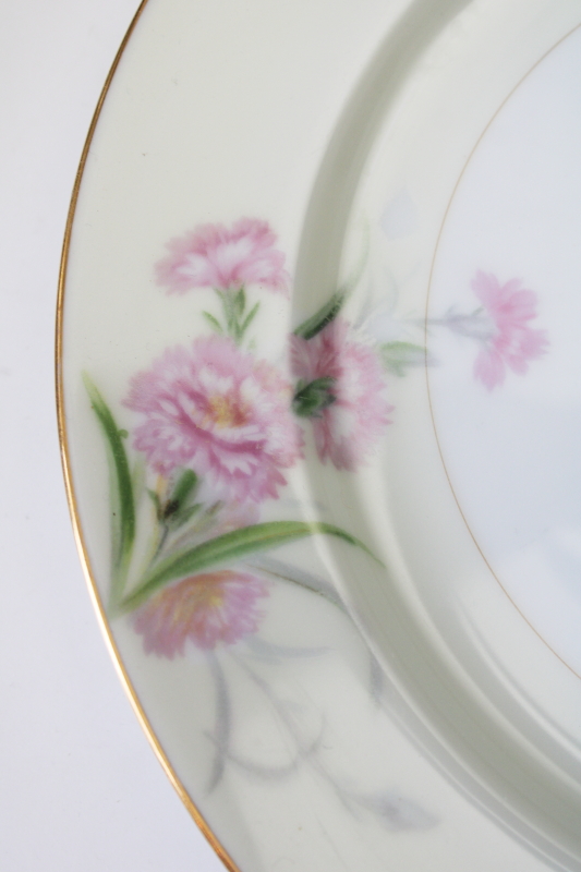 photo of M mark vintage Noritake china dinner plates pink carnations pattern floral w/ pale yellow border #3