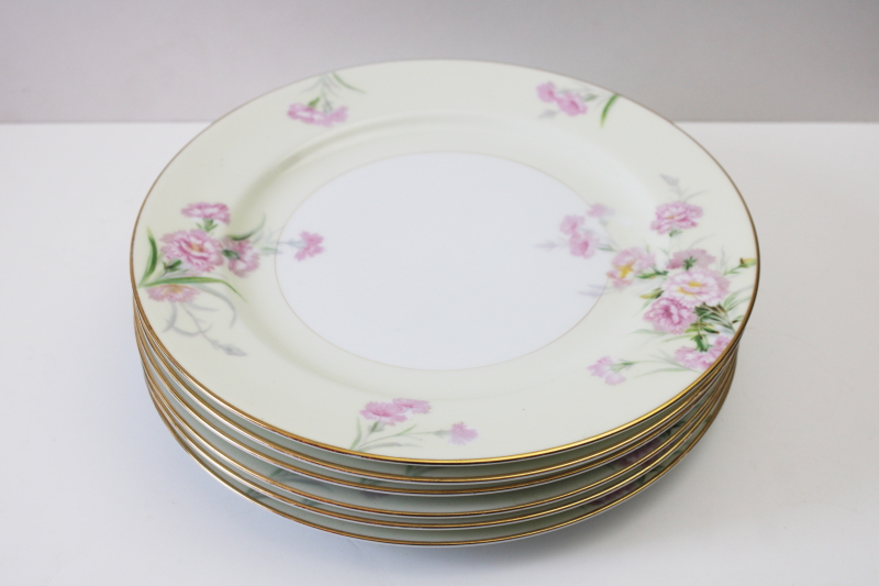 photo of M mark vintage Noritake china dinner plates pink carnations pattern floral w/ pale yellow border #5