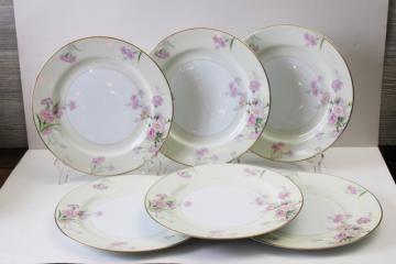 catalog photo of M mark vintage Noritake china dinner plates pink carnations pattern floral w/ pale yellow border 