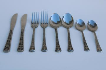 MCM 60s 70s vintage Florenz Interpur Korea stainless flatware forks, spoons, teaspoons, knives 