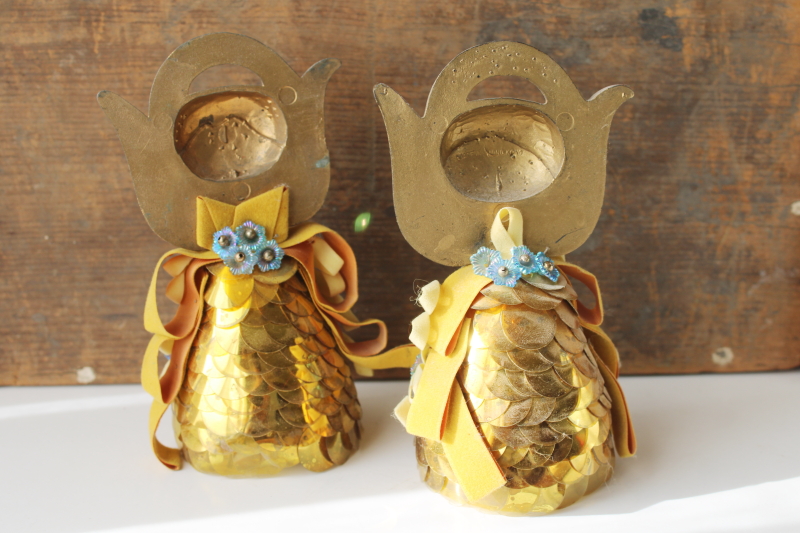 photo of MCM 60s mod Christmas angels, gold sequins beaded ornaments girl angel figurines  #2