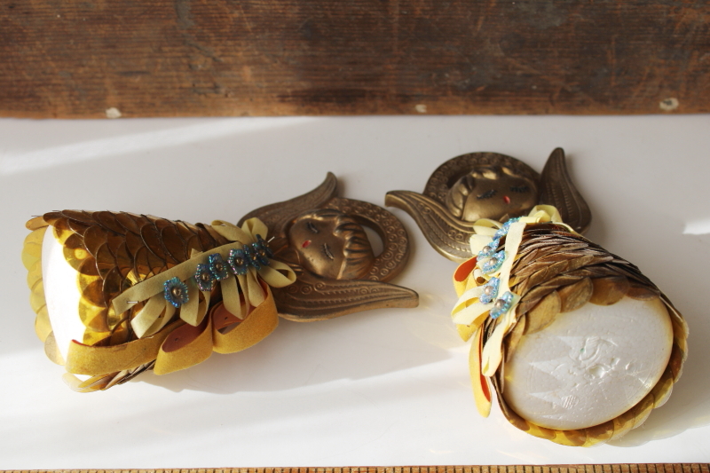 photo of MCM 60s mod Christmas angels, gold sequins beaded ornaments girl angel figurines  #3