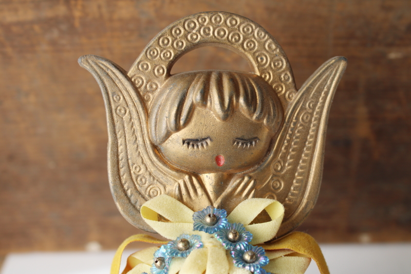 photo of MCM 60s mod Christmas angels, gold sequins beaded ornaments girl angel figurines  #4