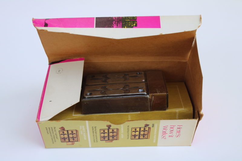 photo of MCM 60s sleek mod door lock hardware w/ bronze finish, new old stock Sears  #3