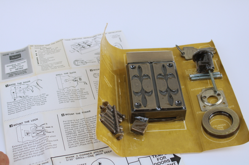 photo of MCM 60s sleek mod door lock hardware w/ bronze finish, new old stock Sears  #4