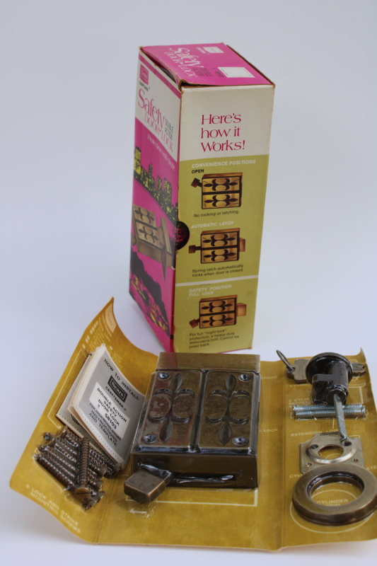 photo of MCM 60s sleek mod door lock hardware w/ bronze finish, new old stock Sears  #9