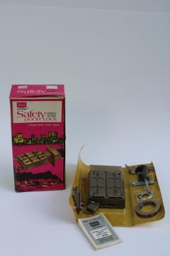 catalog photo of MCM 60s sleek mod door lock hardware w/ bronze finish, new old stock Sears 