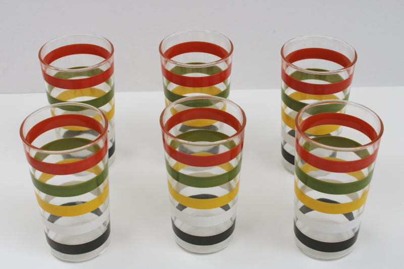 photo of MCM 70s vintage drinking glasses, bold stripes in retro colors fall gold, orange, green  #2