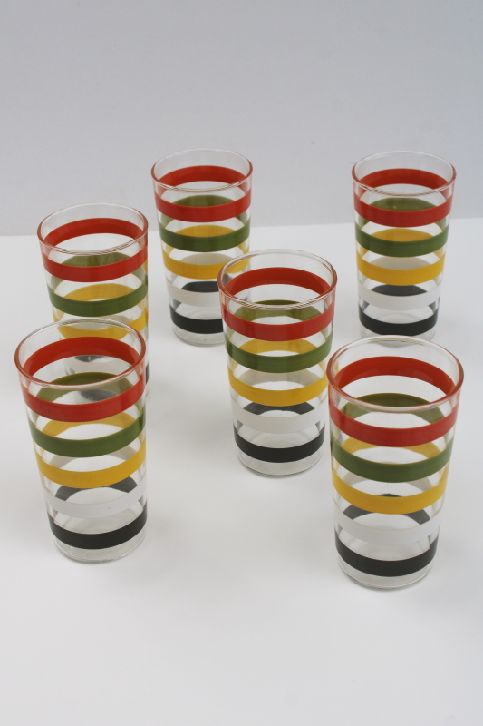 photo of MCM 70s vintage drinking glasses, bold stripes in retro colors fall gold, orange, green  #4