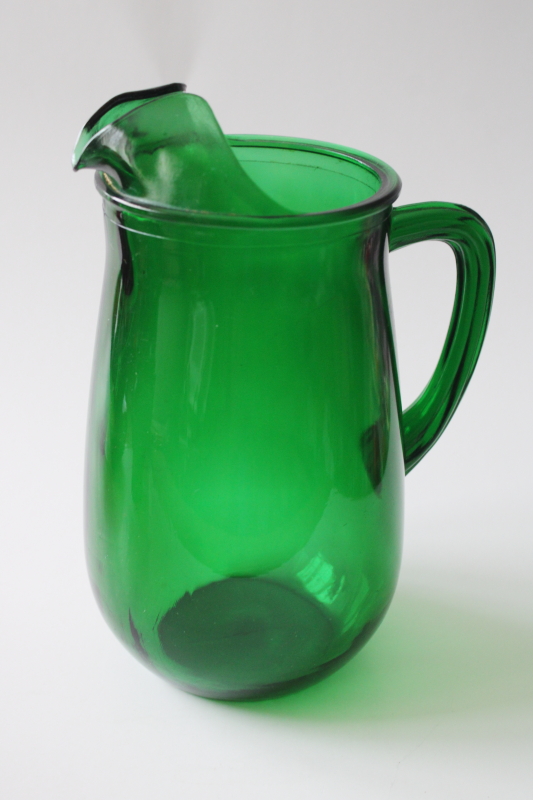 photo of MCM Anchor Hocking forest green glass one quart pitcher, deep emerald saturated color  #1