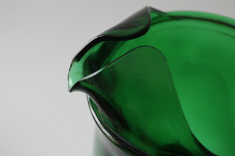 photo of MCM Anchor Hocking forest green glass one quart pitcher, deep emerald saturated color  #2